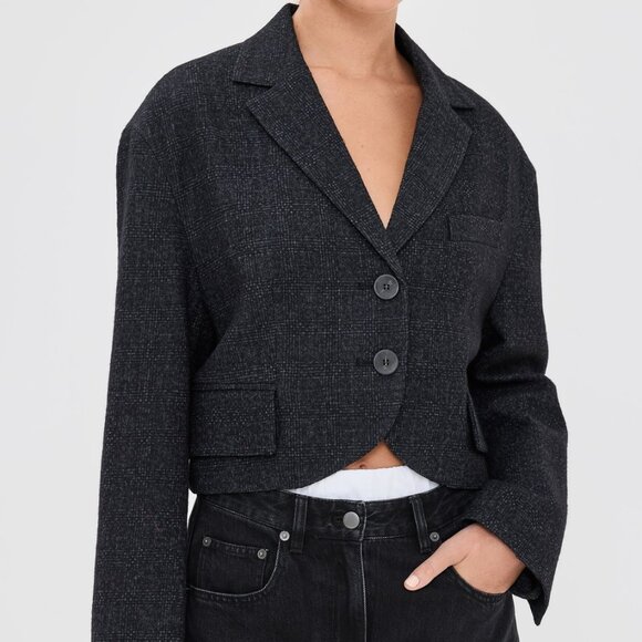 Tibi Kian Glenplaid Cropped Bomber Blazer  Kian Glenplaid Cropped Bomber Blazer - Picture 5 of 10